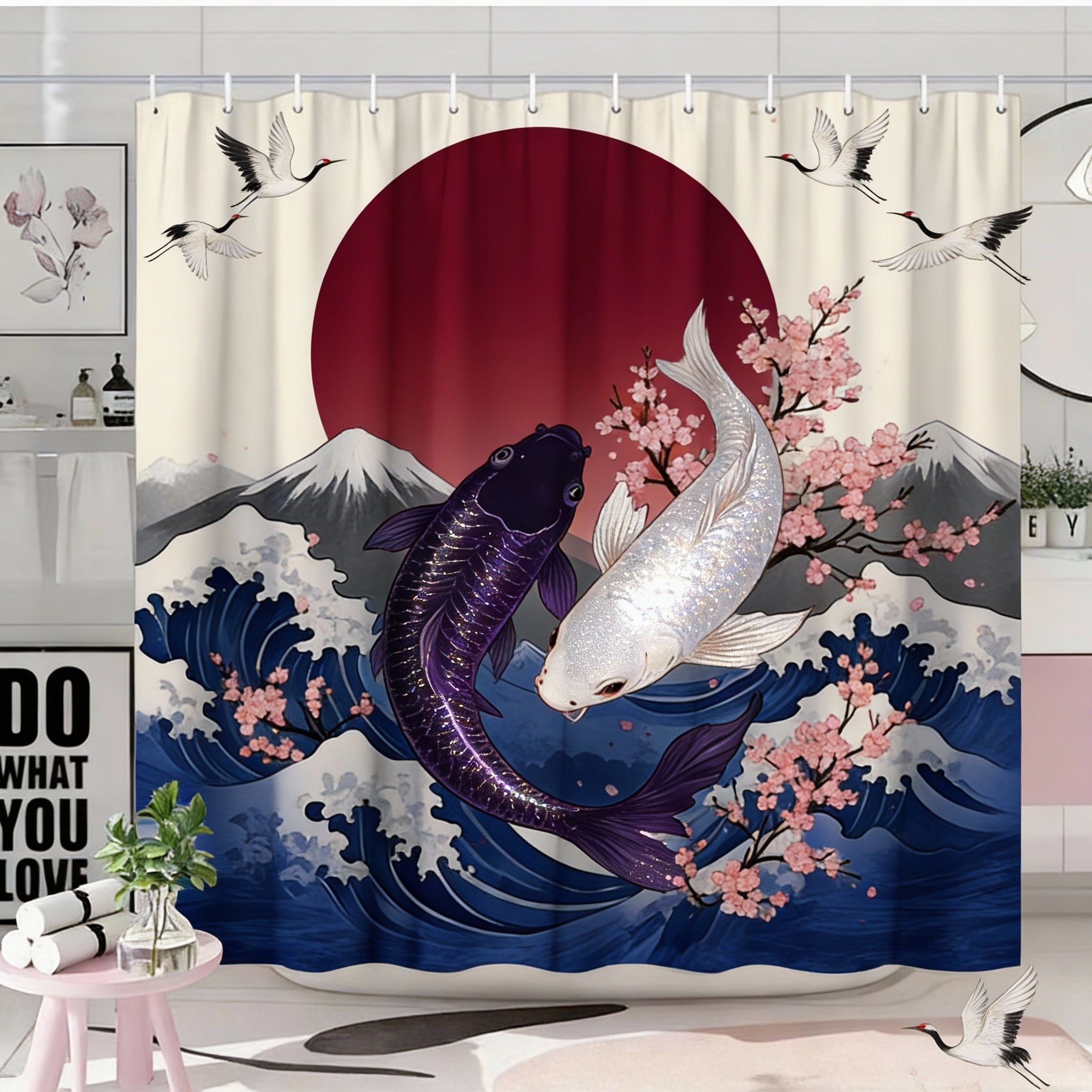 Interior Design Japanese - Koi Fish Shower Curtain Polyester Printed
