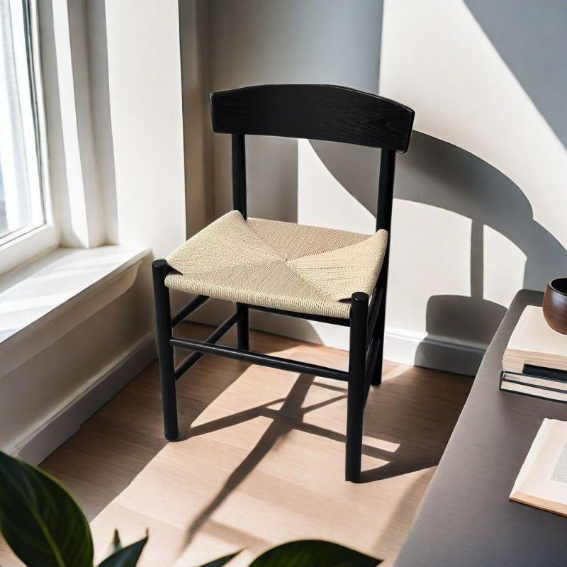 Interior Design Japanese - Wooden Dining Chair Retro Straw Rope