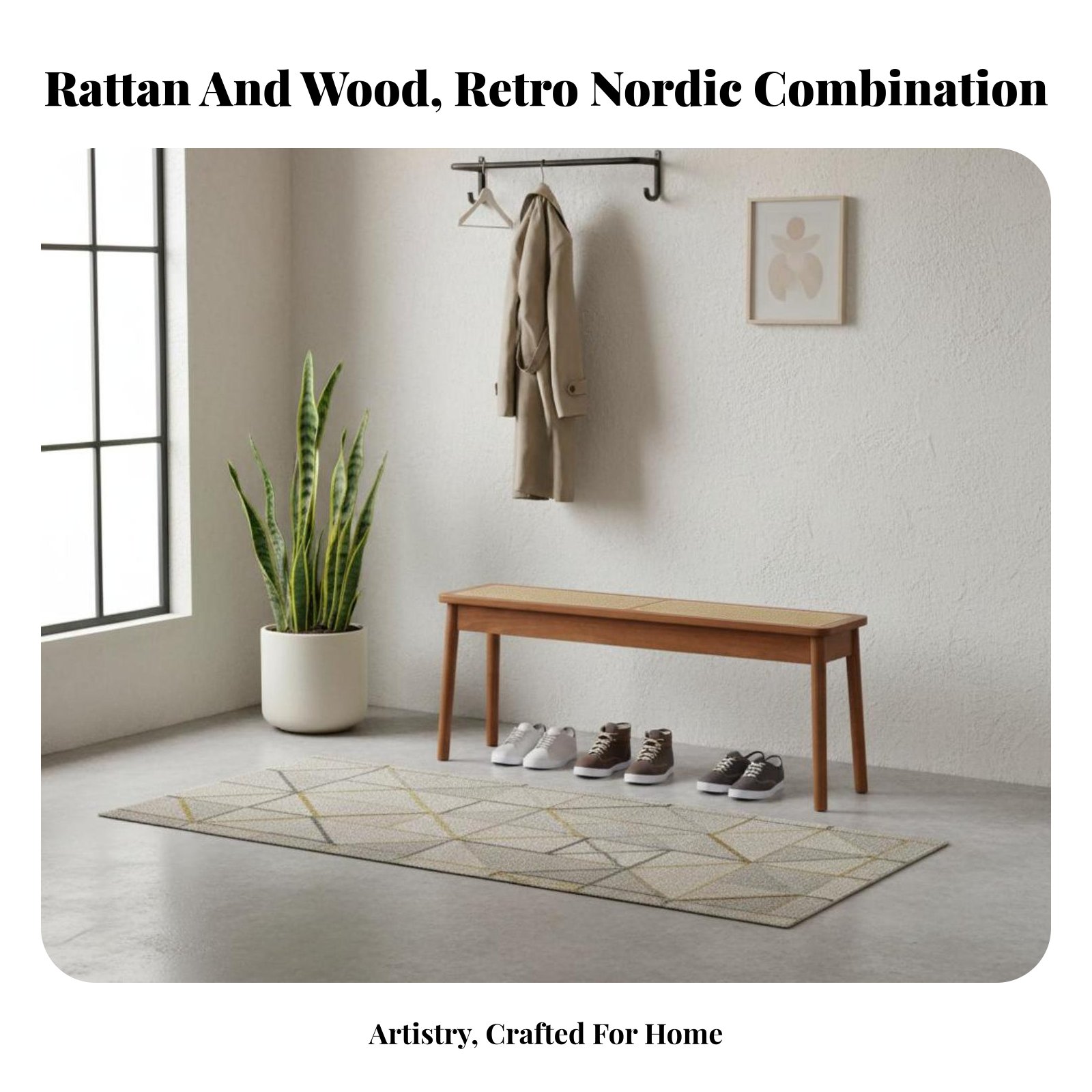 Interior Design Japanese - Woven Top Wooden Bench Sturdy Wood