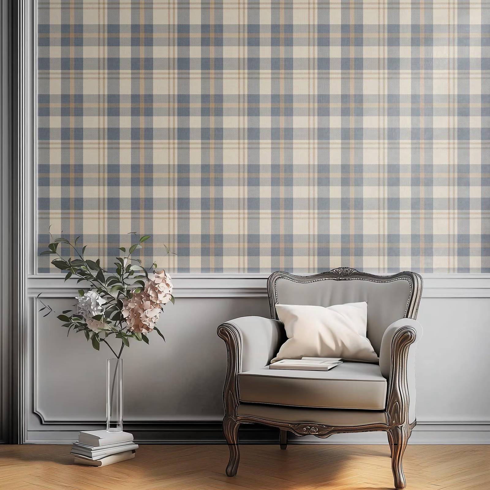 Neutral Blue and Beige Plaid W - Interior Design Scandinavian ulasan dan harga