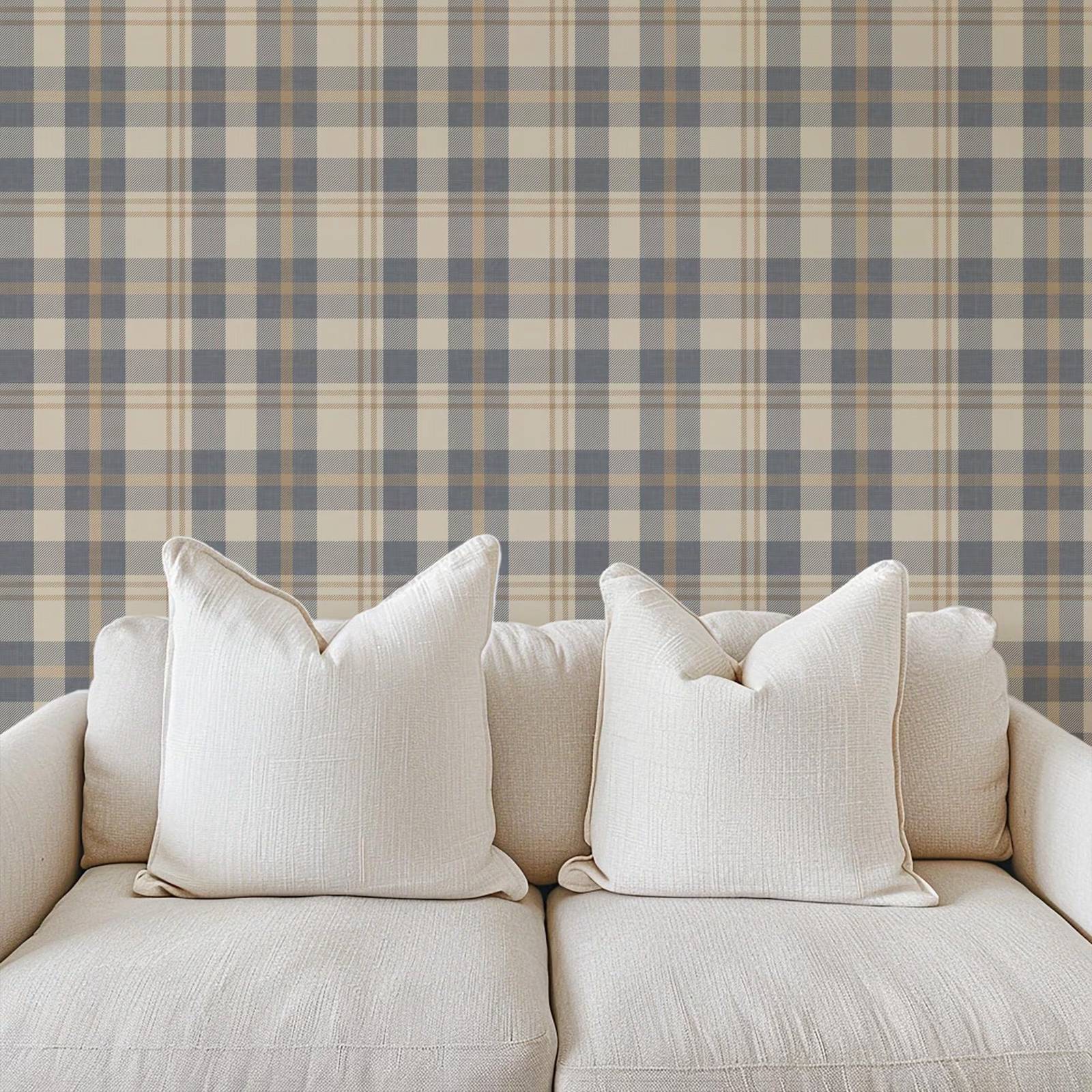Neutral Blue and Beige Plaid W - Interior Design Scandinavian ulasan dan harga