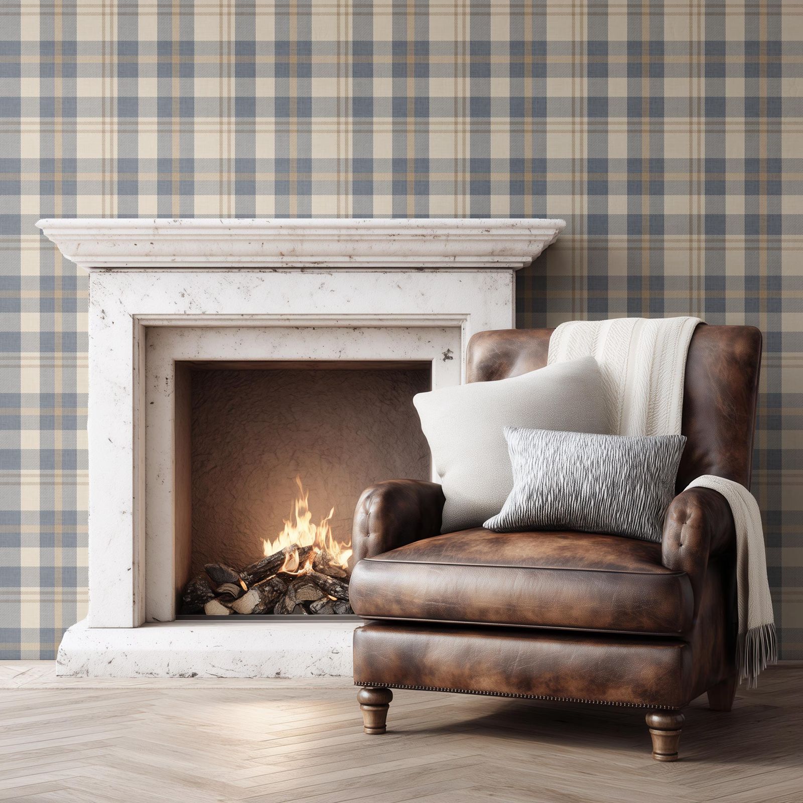 Neutral Blue and Beige Plaid W - Interior Design Scandinavian ulasan dan harga