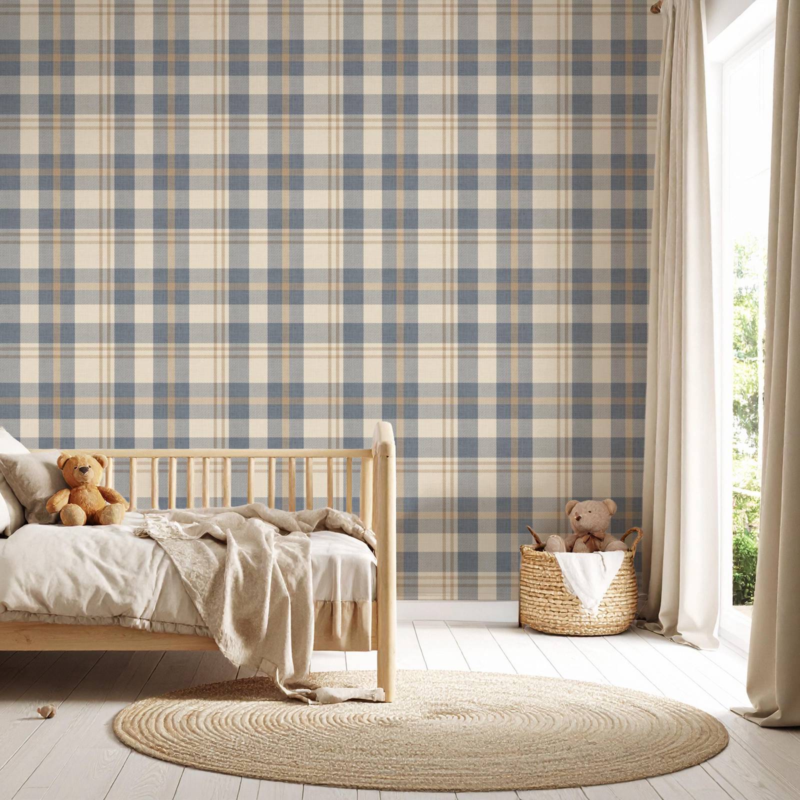 Neutral Blue and Beige Plaid W - Interior Design Scandinavian ulasan dan harga
