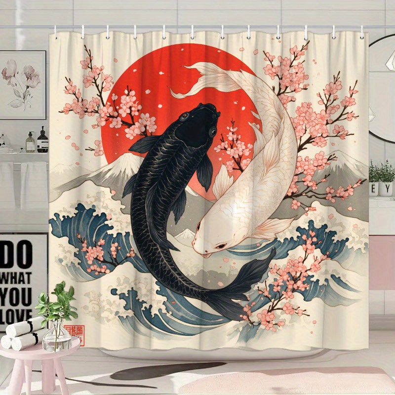 Koi Fish Shower Curtain Polyes - Interior Design Japanese ulasan dan harga