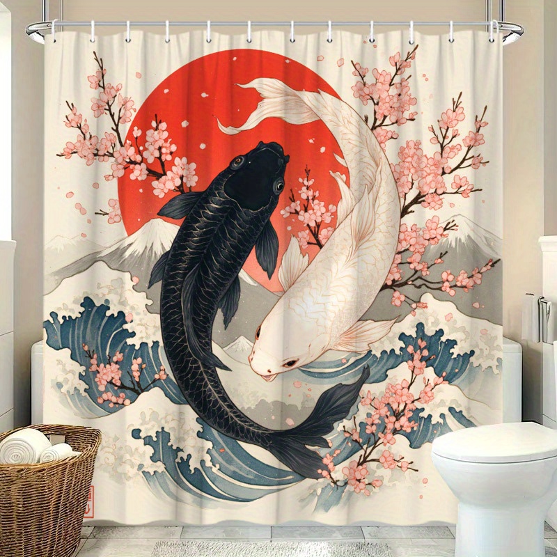 Koi Fish Shower Curtain Polyes - Interior Design Japanese ulasan dan harga