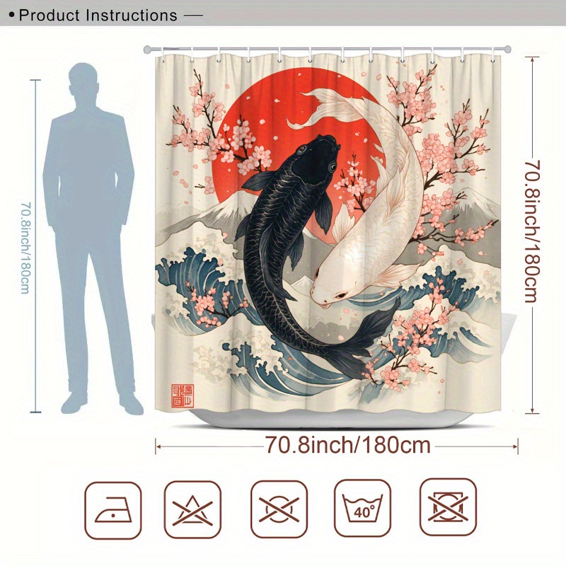 Koi Fish Shower Curtain Polyes - Interior Design Japanese ulasan dan harga