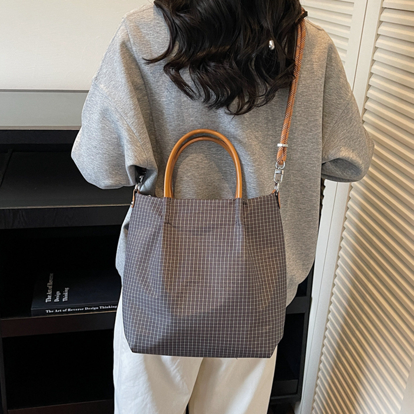 Plaid Design Nylon Tote Bags L - Interior Design Japanese ulasan dan harga