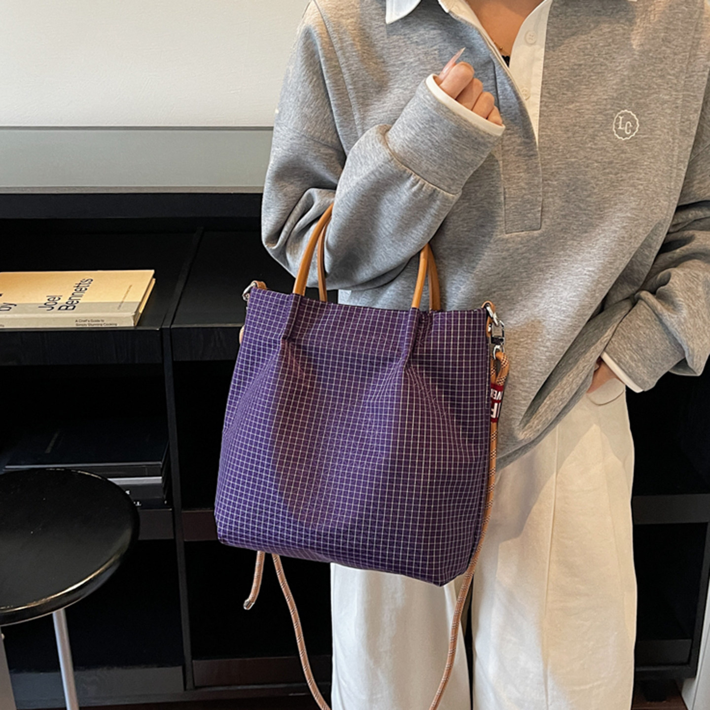 Plaid Design Nylon Tote Bags L - Interior Design Japanese ulasan dan harga