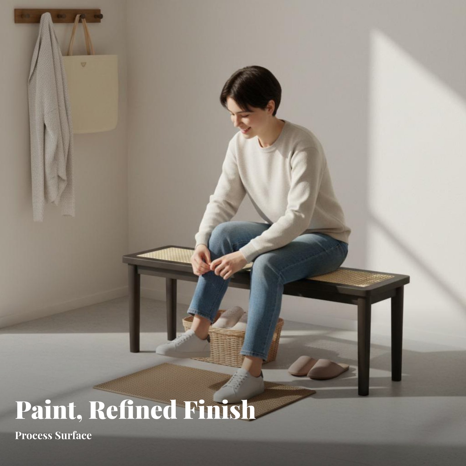 Woven Top Wooden Bench Sturdy  - Interior Design Japanese ulasan dan harga