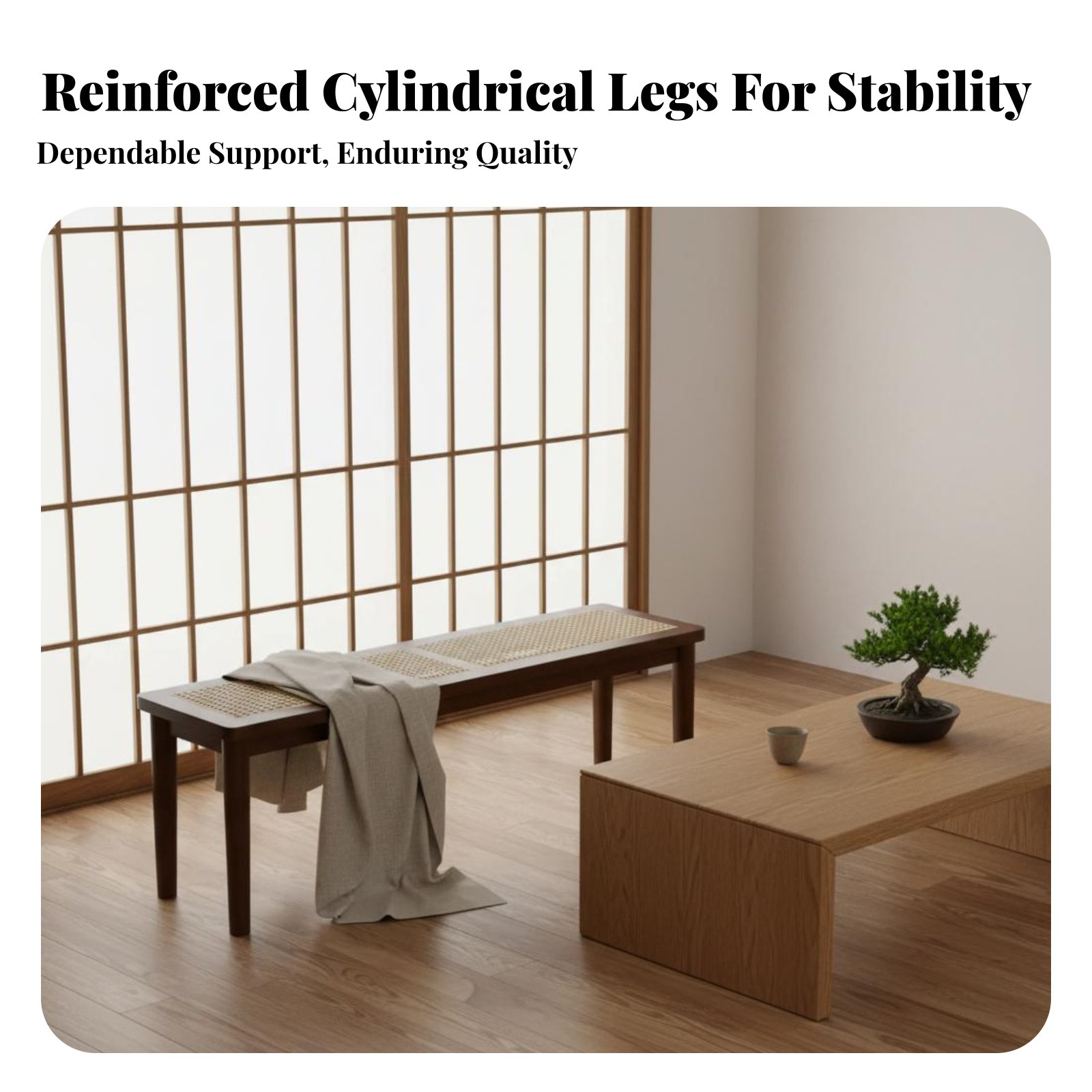 Woven Top Wooden Bench Sturdy  - Interior Design Japanese ulasan dan harga